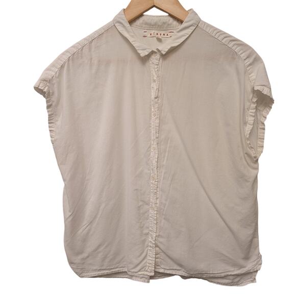 Xirena Ruffle Trim Button Front Blouse White 100% Cotton Relaxed Spring Femme - Picture 1 of 5
